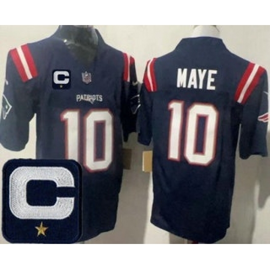 Personalized Men’s New England Patriots #10 Drake Maye Limited Navy Captain FUSE Jersey