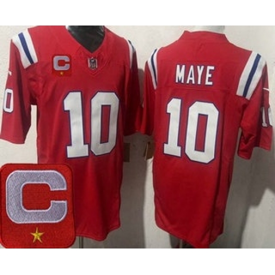 Personalized Men’s New England Patriots #10 Drake Maye Limited Red Captain FUSE Jersey