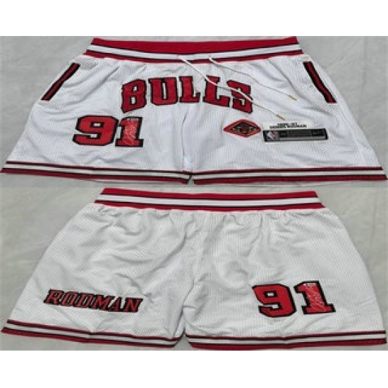 Personalized Men’s Chicago Bulls #91 Dennis Rodman White 2025 Shorts