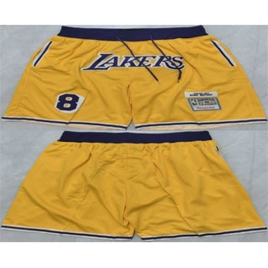 Personalized Men’s Los Angeles Lakers #8 Kobe Bryant Yellow 2025 Shorts