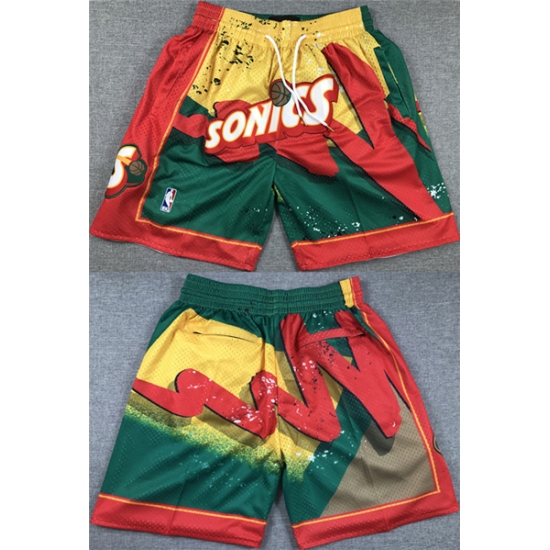 Personalized Men’s Oklahoma City Thunder Green Yellow Red SuperSonics Shorts (Run Smaller)
