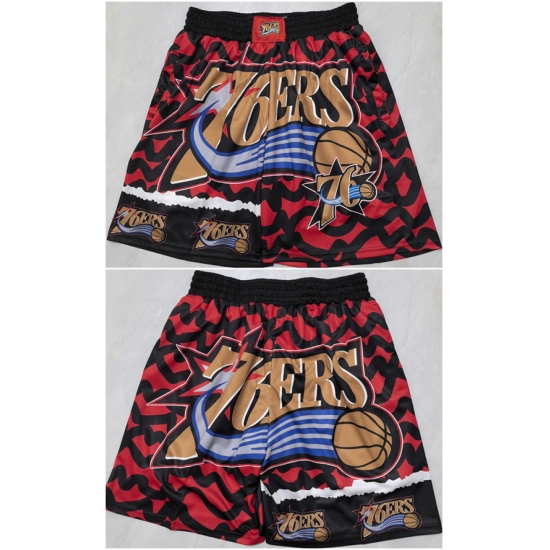 Personalized Men’s Philadelphia 76ers Black Red Shorts (Run Small)
