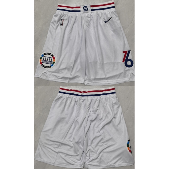 Personalized Mens Philadelphia 76ers White Shorts (Run Small)