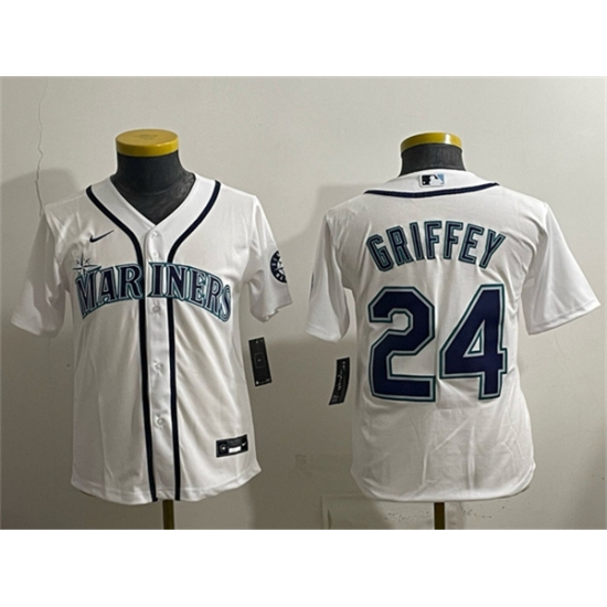 Personalized Youth Seattle Mariners #24 Ken Griffey Jr. White Cool Base Stitched Baseball Jersey