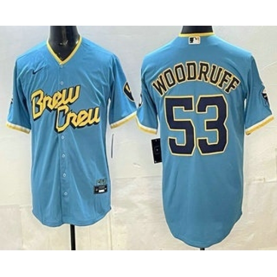 Personalized Men’s Milwaukee Brewers #53 Brandon Woodruff Powder Blue 2022 City Connect Cool Base Jersey