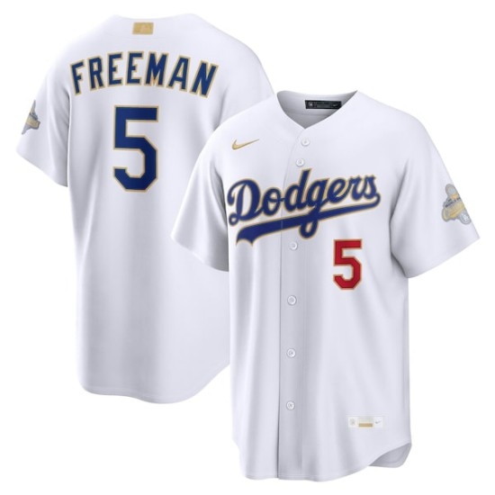 Personalized Men’s Los Angeles Dodgers #5 Freddie Freeman White 2026 Gold Collection Stadium Jersey