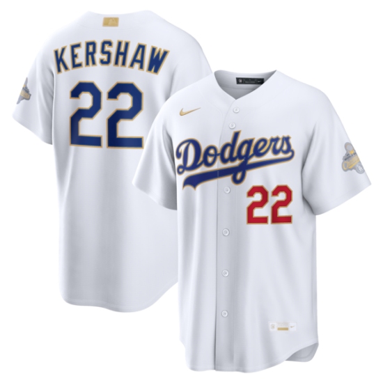 Personalized Men’s Los Angeles Dodgers #22 Clayton Kershaw White 2026 Gold Collection Stadium Jersey