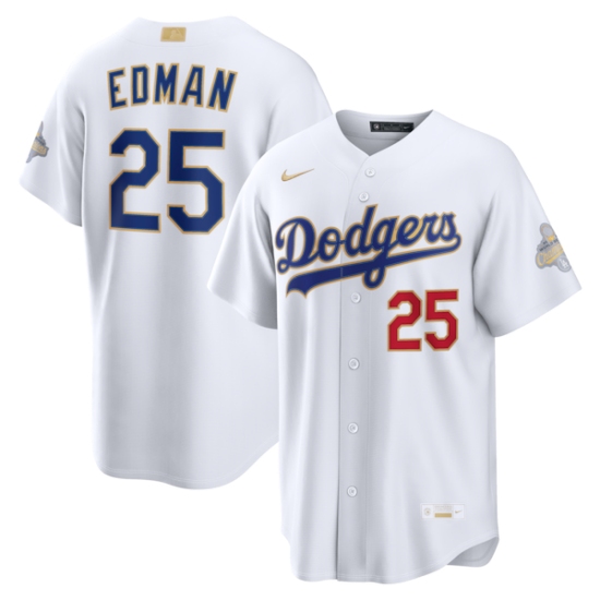 Personalized Men’s Los Angeles Dodgers #25 Tommy Edman White 2026 Gold Collection Stadium Jersey
