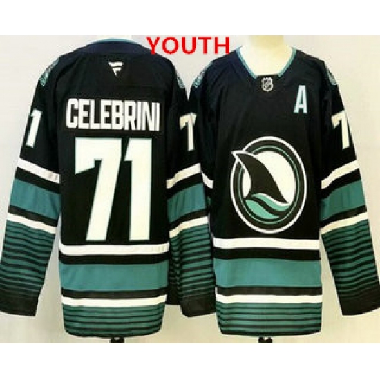 Personalized Youth San Jose Sharks #71 macklin celebrini black authentic jersey