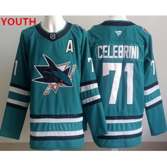 Personalized Youth San Jose Sharks #71 macklin celebrini teal authentic jersey