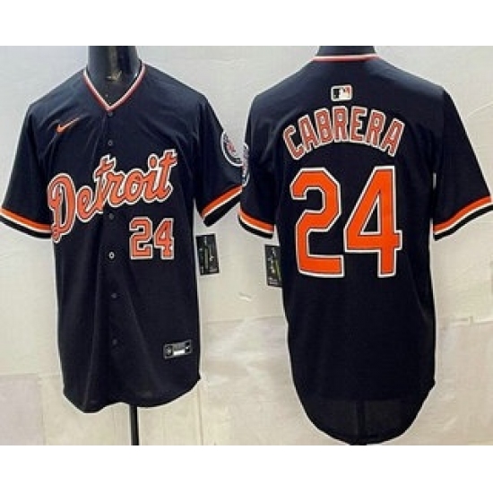 Personalized Men’s Detroit Tigers #24 Miguel Cabrera Navy Limited Jersey