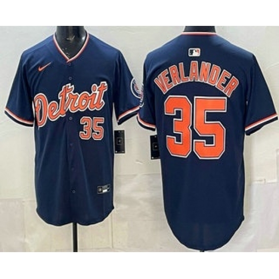 Personalized Men’s Detroit Tigers #35 Justin Verlander Navy Limited Jersey