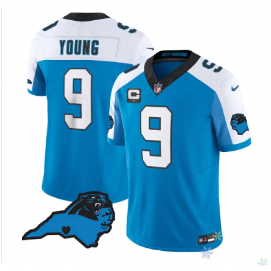 Personalized Men’s Carolina Panthers #9 Bryce Young White-Blue Limited Jersey