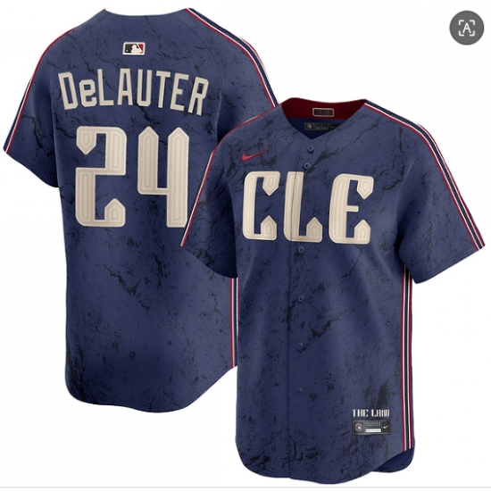 Personalized Men’s Cleveland Guardians #24 Chase DeLauter Navy 2024 City Connect Limited Stitched Jersey