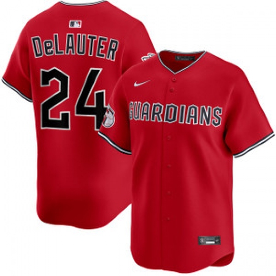 Personalized Men’s Cleveland Guardians #24 Chase DeLauter Red Cool Base Stitched Baseball Jersey