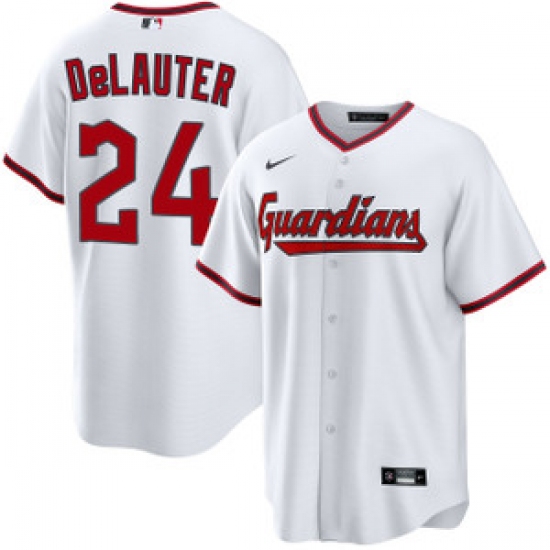 Personalized Men’s Cleveland Guardians #24 Chase DeLauter White Cool Base Limited Stitched Baseball Jersey