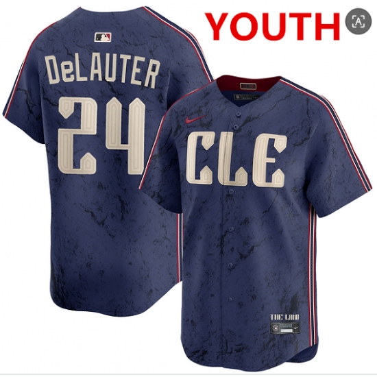Personalized Youth cleveland guardians #24 chase delauter navy 2024 city connect limited stitched jersey