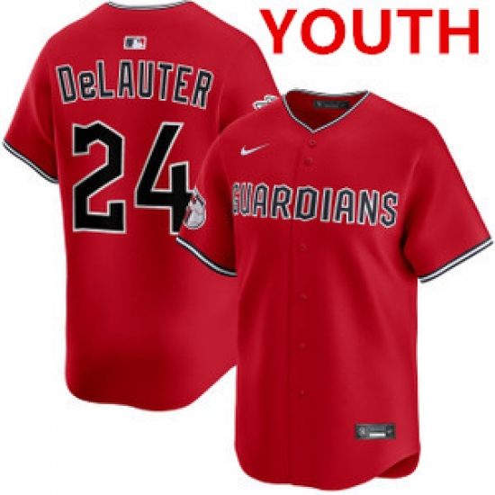 Personalized Youth cleveland guardians #24 chase delauter red cool base stitched baseball jersey