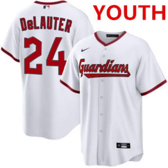 Personalized Youth cleveland guardians #24 chase delauter white cool base limited stitched baseball jersey