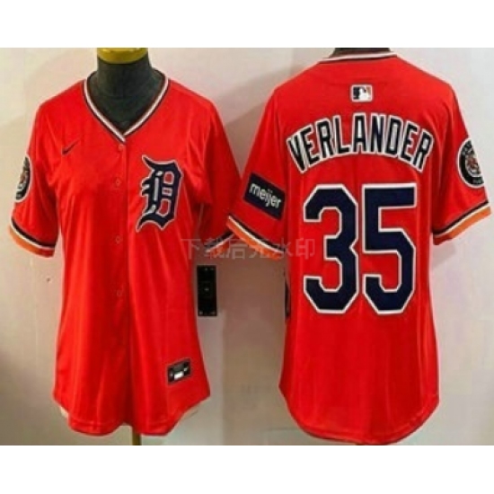 Personalized Women’s Detroit Tigers #35 Justin Verlander Orange Stadium Jersey