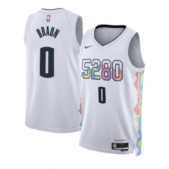 Personalized Men’s Denver Nuggets #0 Christian Braun White 2024-25 City Edition Stitched Basketball Jersey