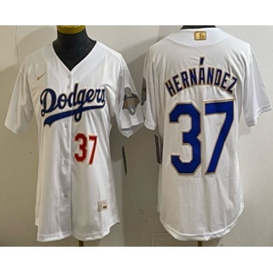Personalized Women’s Los Angeles Dodgers #37 Teoscar Hernandez White 2026 Gold Collection Stadium Jersey