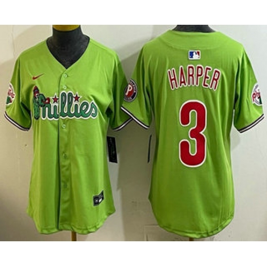 Personalized Women’s Philadelphia Phillies #3 Bryce Harper Light Green Fashion Cool Base Jersey