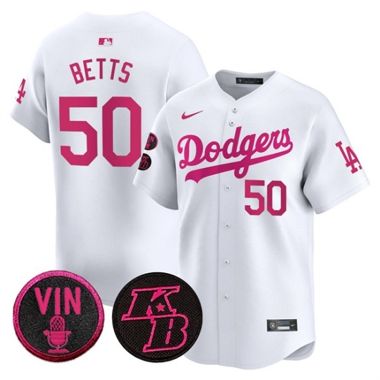 Personalized Men’s Los Angeles Dodgers #50 Mookie Betts White 2026 Mother’s Day Premier Limited Stitched Baseball Jersey