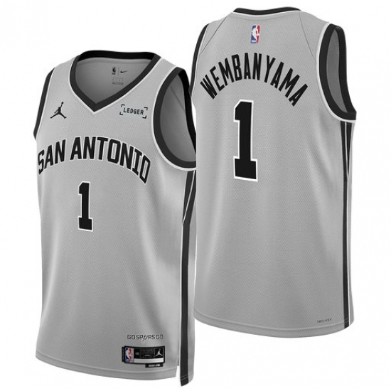 Personalized Men’s San Antonio Spurs #1 Victor Wembanyama Silver 2025-26 Statement Edition Stitched Basketball Jersey