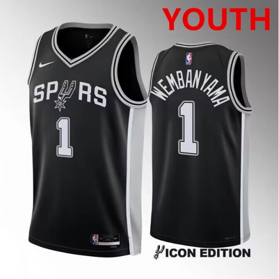 Personalized Youth San Antonio Spurs #1 Victor Wembanyama black icon edition stitched basketball jersey