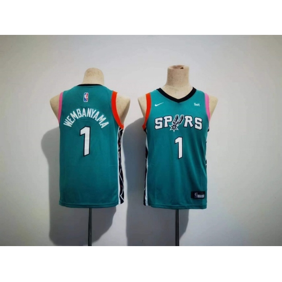 Personalized Youth San Antonio Spurs #1 Victor Wembanyama Teal City Edition Stitched Jersey