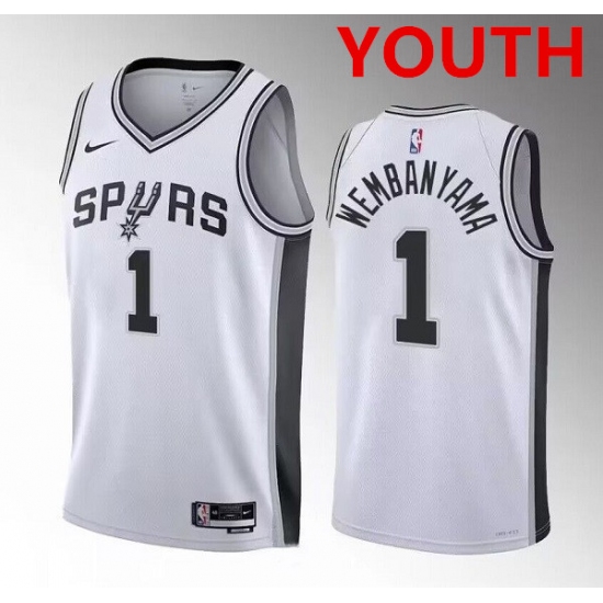 Personalized Youth San Antonio Spurs #1 Victor Wembanyama white association edition stitched basketball jersey