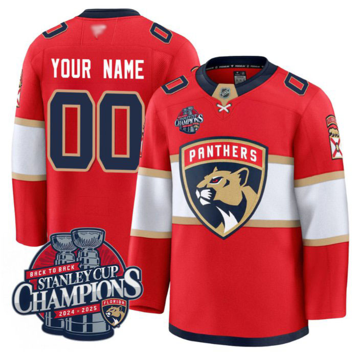 Personalized Custom Florida Panthers Jersey 2025 Stanley Cup Back To Back Champions Red