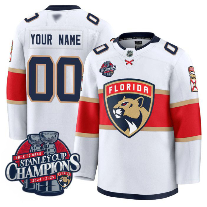 Personalized Custom Florida Panthers Jersey 2025 Stanley Cup Back To Back Champions White