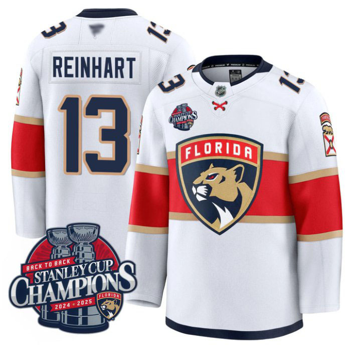 Personalized Sam Reinhart Jersey #13 Florida Panthers 2025 Stanley Cup Back To Back White