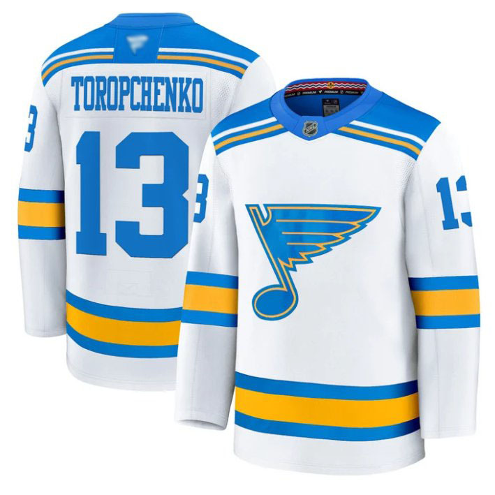 Personalized Men Alexey Toropchenko Jersey #13 St. Louis Blues 2025-26 Premium Stitched White