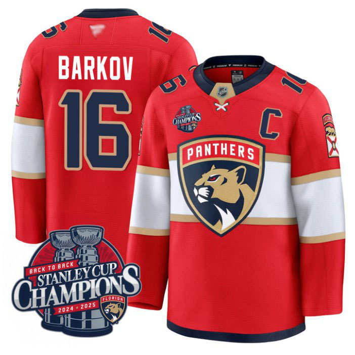 Personalized Aleksander Barkov Jersey 16 Florida Panthers 2025 Stanley Cup Back To Back Red