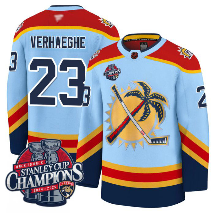Personalized Carter Verhaeghe Jersey #23 Florida Panthers 2025 Stanley Cup Back To Back Blue