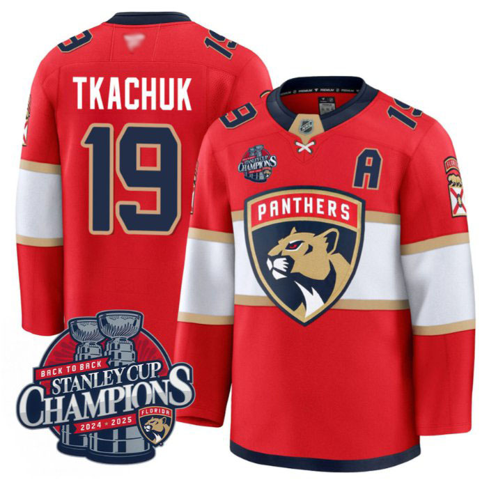 Personalized Matthew Tkachuk Jersey #19 Florida Panthers 2025 Stanley Cup Back To Back Red
