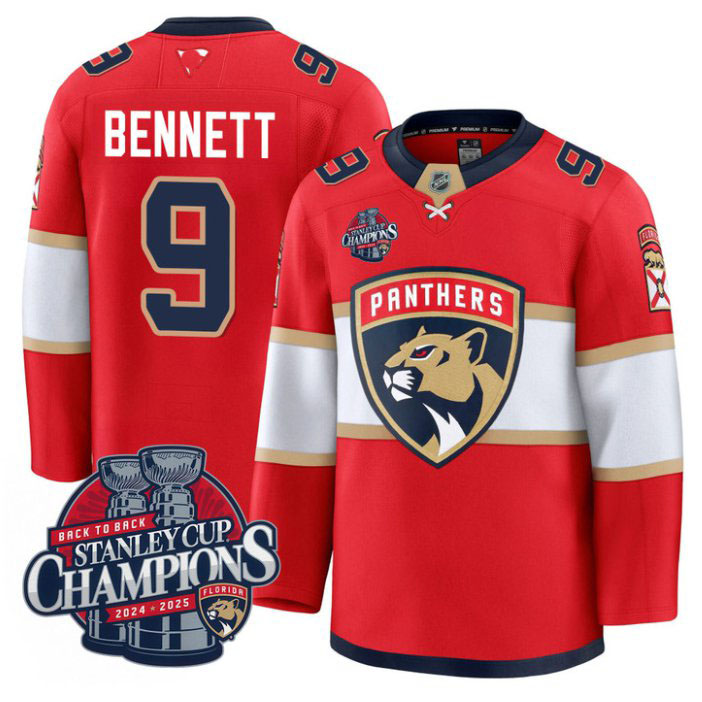 Personalized Sam Bennett Jersey #9 Florida Panthers 2025 Stanley Cup Back To Back Red