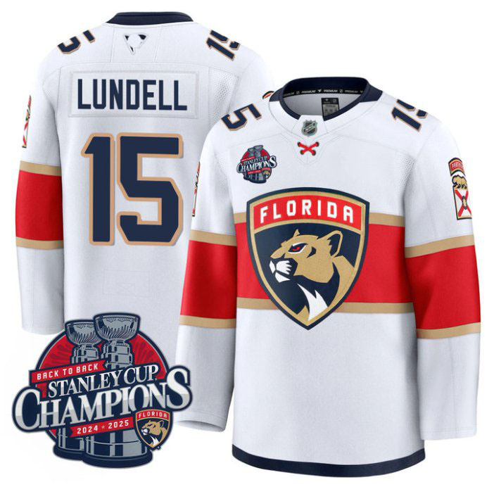 Personalized Anton Lundell Jersey #15 Florida Panthers 2025 Stanley Cup Back To Back White