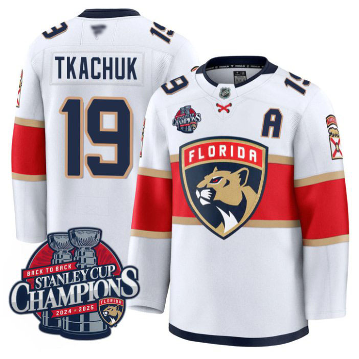 Personalized Matthew Tkachuk Jersey #19 Florida Panthers 2025 Stanley Cup Back To Back White