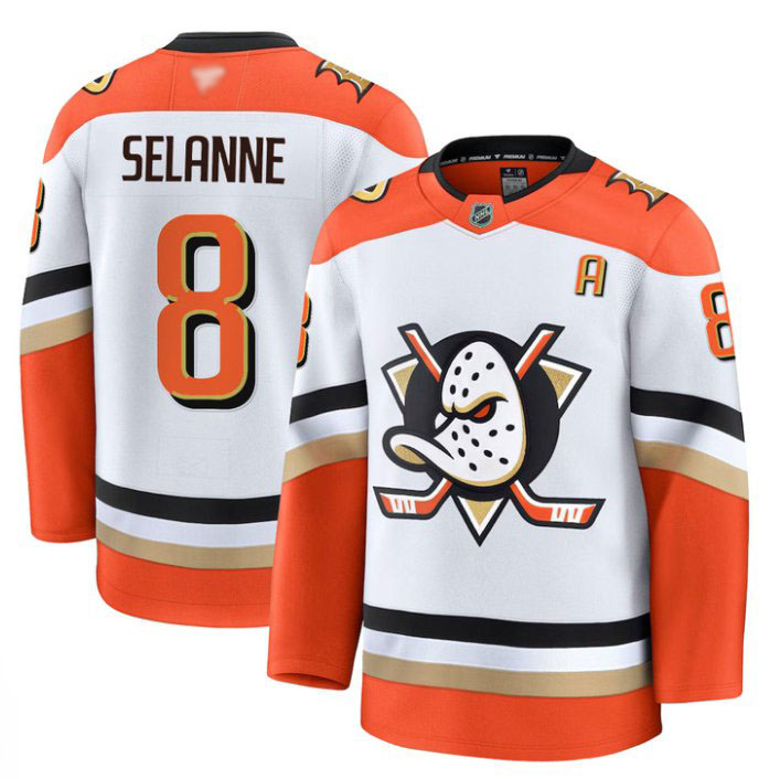 Personalized Teemu Selanne Jersey #8 Anaheim Ducks 2025 Premium Stitched Away