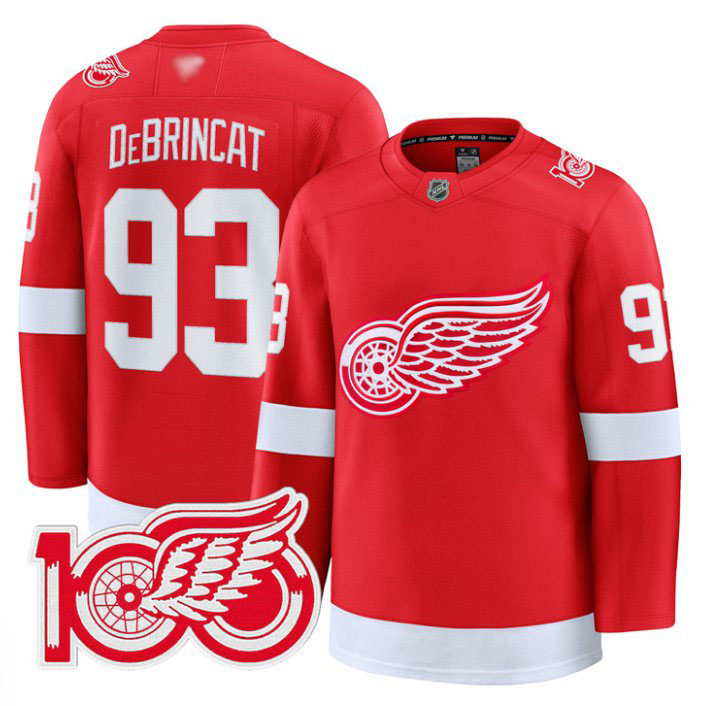 Personalized Alex DeBrincat Jersey #93 Detroit Red Wings 100th Anniversary Stitched Red