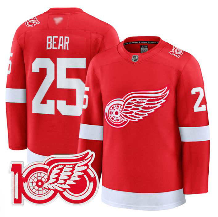 Personalized Carter Bear Jersey #25 Detroit Red Wings 100th Anniversary Stitched Red