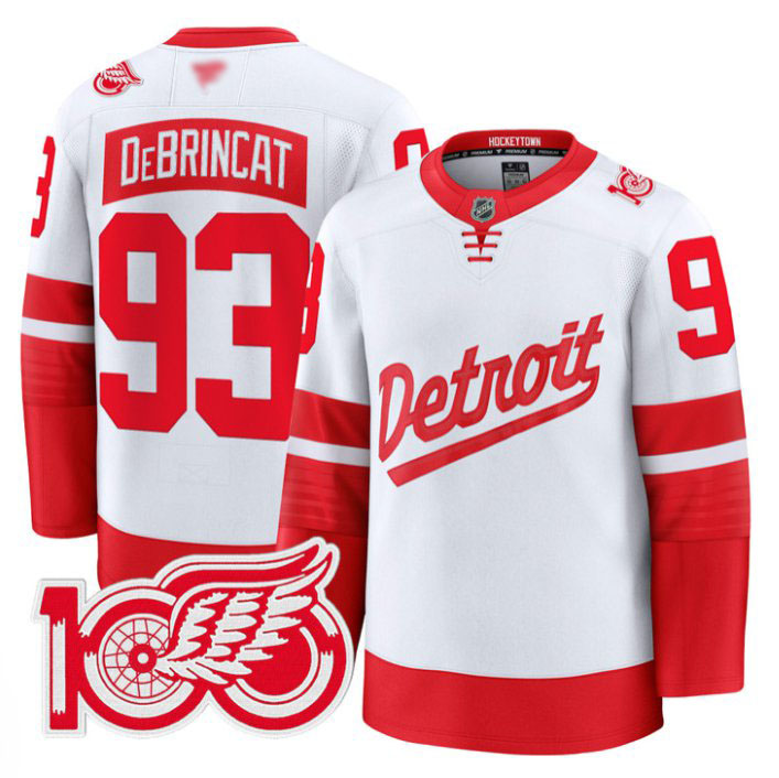 Personalized Alex DeBrincat Jersey #93 Detroit Red Wings 100th Anniversary Stitched Stadium