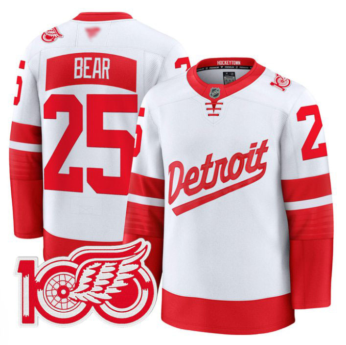 Personalized Carter Bear Jersey #25 Detroit Red Wings 100th Anniversary Stitched Stadium