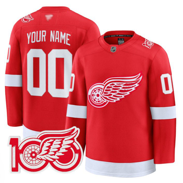Personalized Custom Detroit Red Wings Jersey 100th Anniversary Premium Stitched Red