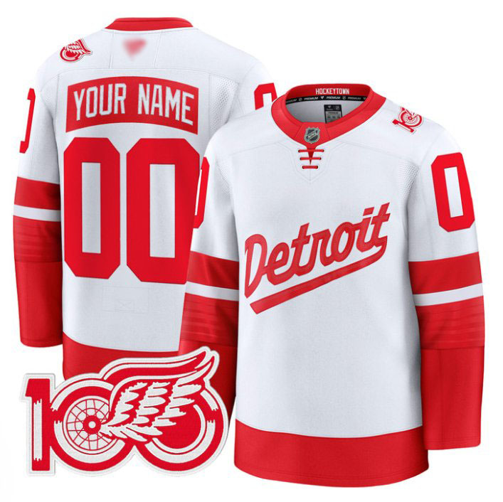 Personalized Custom Detroit Red Wings Jersey 100th Anniversary Premium Stitched Stadium