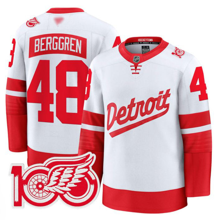 Personalized Jonatan Berggren Jersey #48 Detroit Red Wings 100th Anniversary Stadium